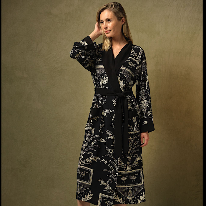 One Hundred Stars Vintage Damask Black Crepe Gown One Hundred Stars Vintage Damask Black Crepe Gown