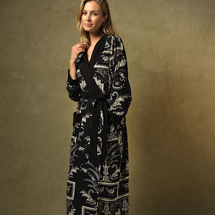 One Hundred Stars Vintage Damask Black Crepe Gown One Hundred Stars Vintage Damask Black Crepe Gown