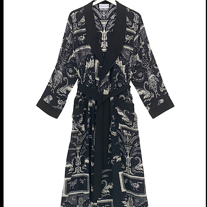 One Hundred Stars Vintage Damask Black Crepe Gown One Hundred Stars Vintage Damask Black Crepe Gown