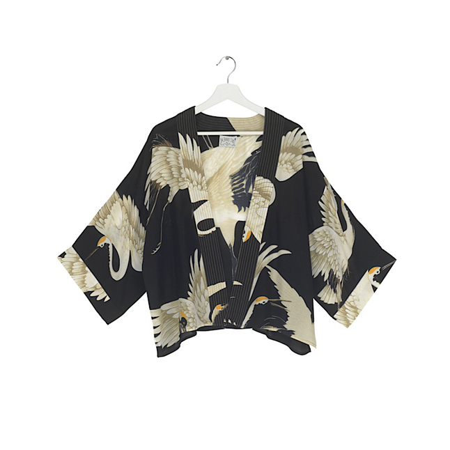 ONE HUNDRED STARS Stork Black Crepe Kimono